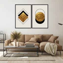 Kit Quadros Decorativos Formas Douradas