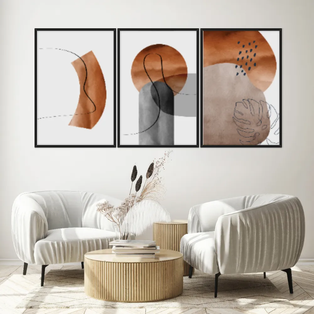 Kit Quadros Decorativos Abstrato Terracota