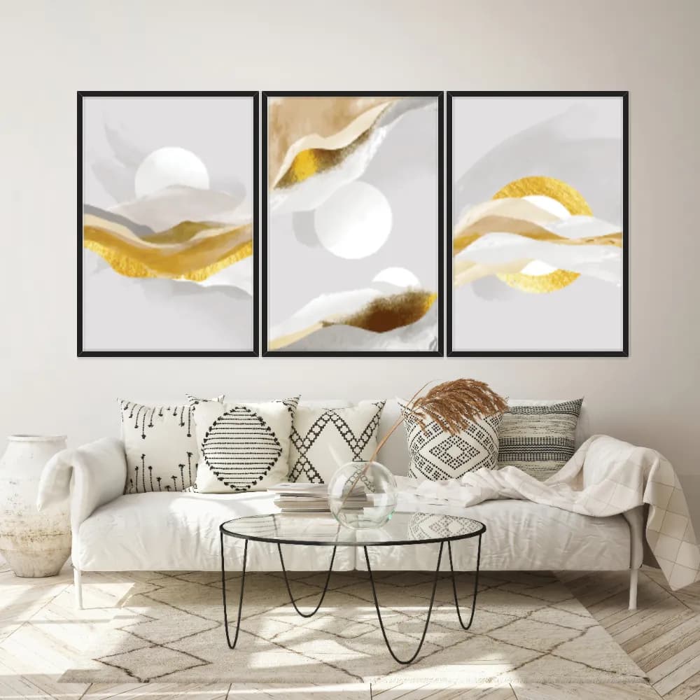 Kit Quadros Decorativos Abstrato Dourado