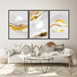 Kit Quadros Decorativos Abstrato Dourado