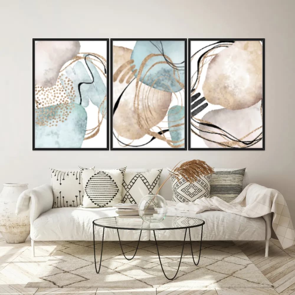 Kit Quadros Decorativos Abstrato Dourado