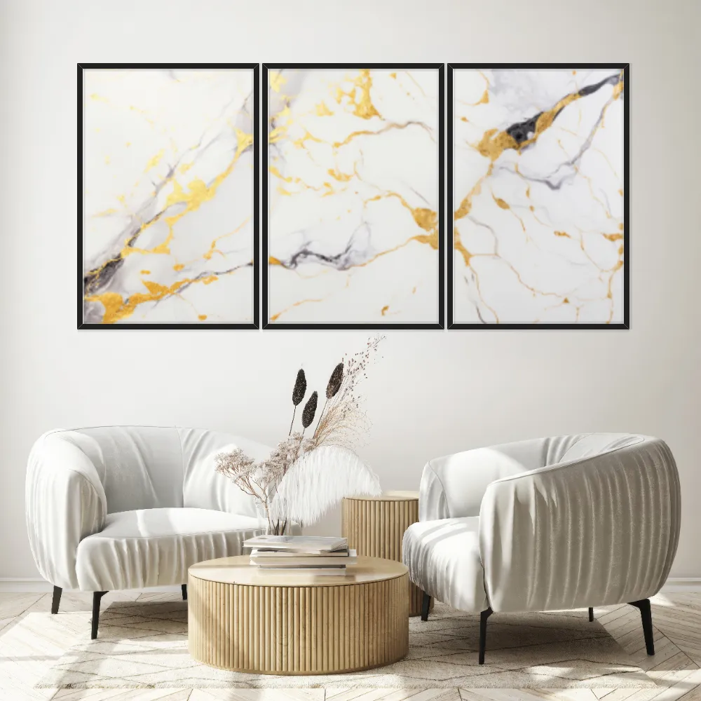 Kit Quadros Decorativos Mármore Dourado