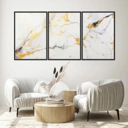 Kit Quadros Decorativos Mármore Dourado