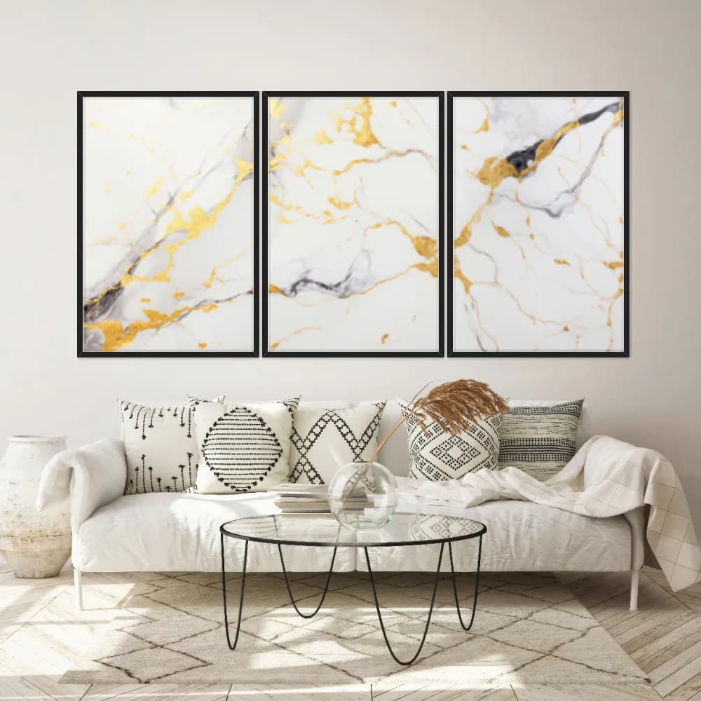 Kit Quadros Decorativos Mármore Dourado