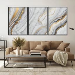Kit Quadros Decorativos Mármore Dourado