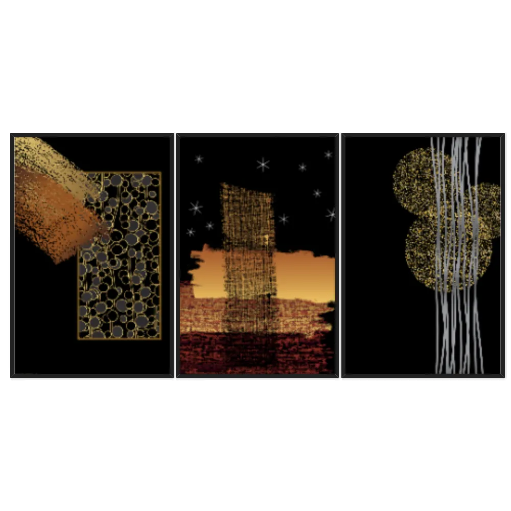 Kit Quadros Decorativos Abstrato Golden