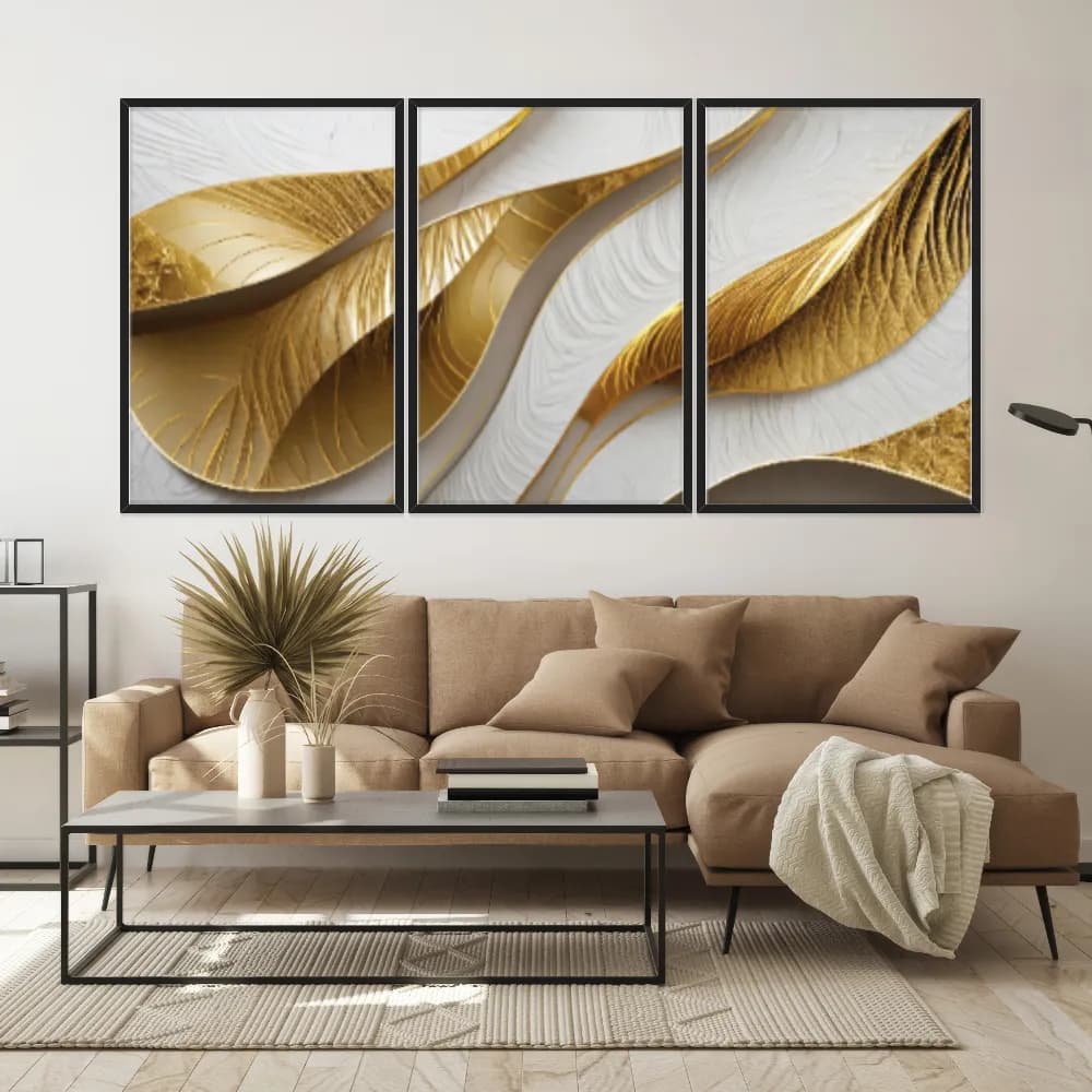 Kit Quadros Decorativos Dourado Formas