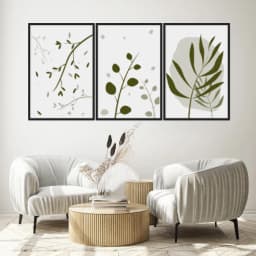 Kit Quadros Decorativos Planta Abstrato Verde