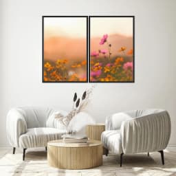 Kit Quadros Decorativos Flor Rosa E Laranja