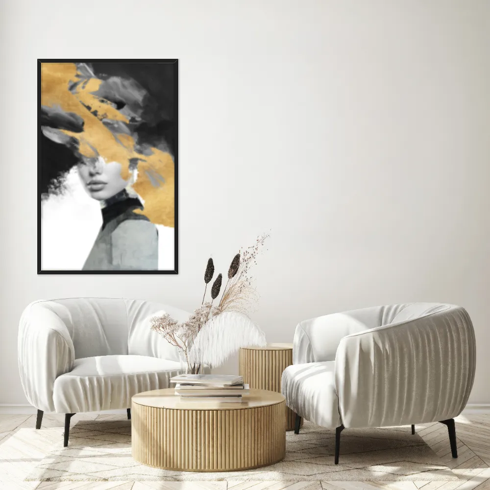 Quadro Decorativo Mulher Com Pintura Dourada