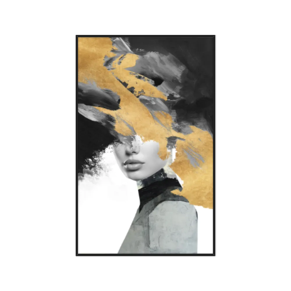 Quadro Decorativo Mulher Com Pintura Dourada