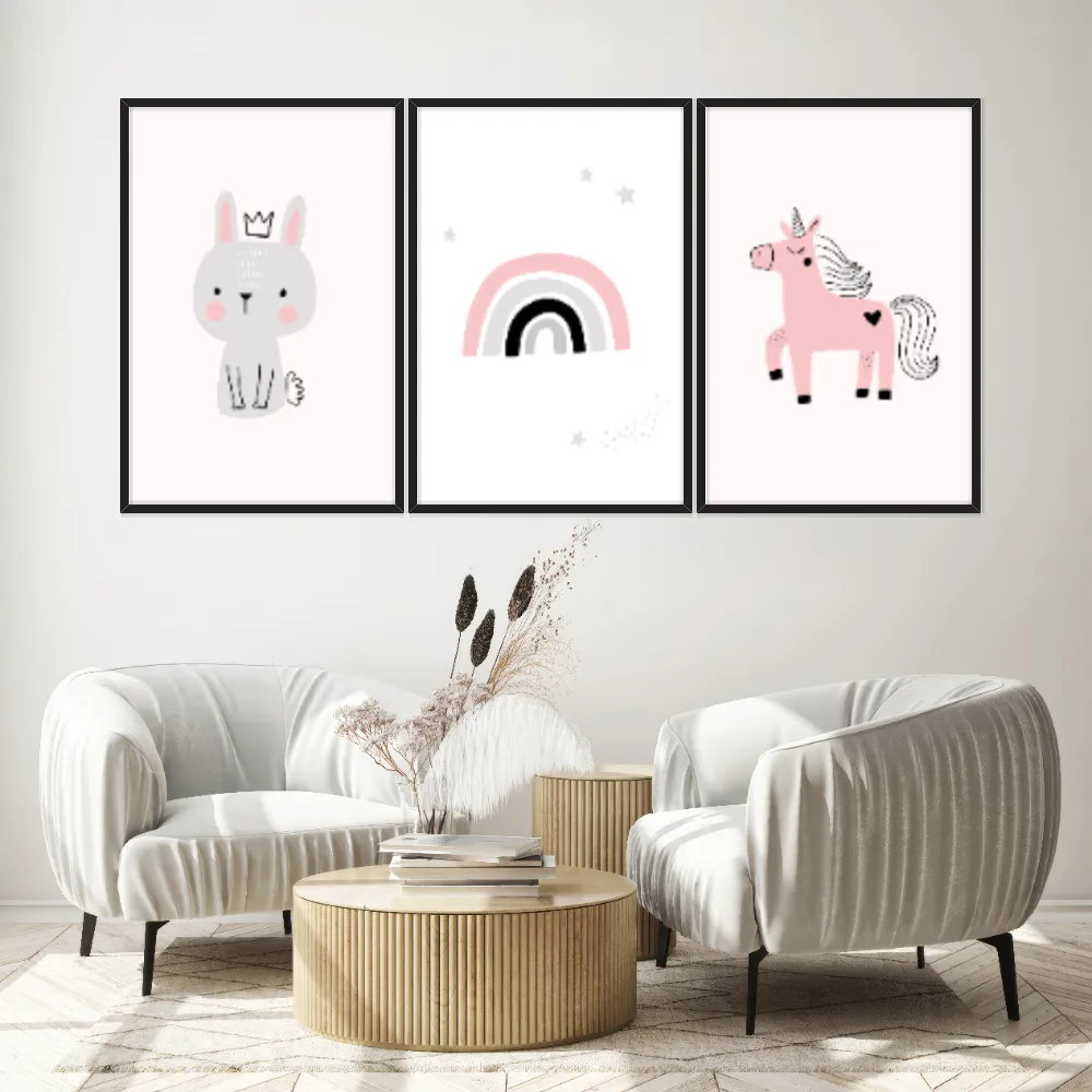 Kit Quadros Decorativos Coelho E Unicórnio