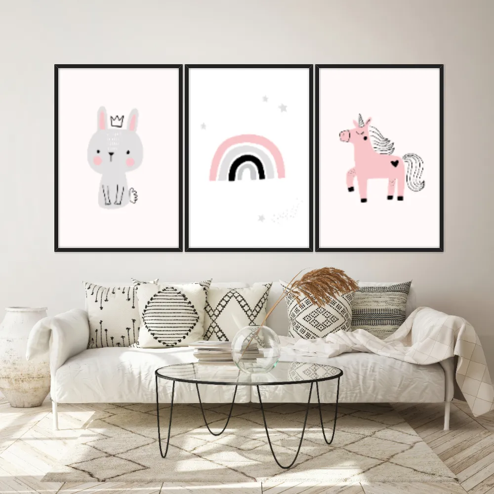 Kit Quadros Decorativos Coelho E Unicórnio