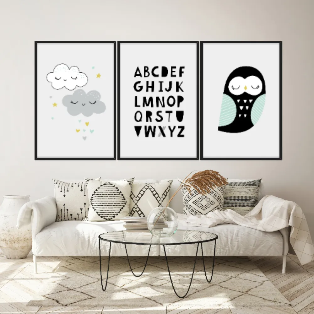 Kit Quadros Decorativos Nuvem E Coruja