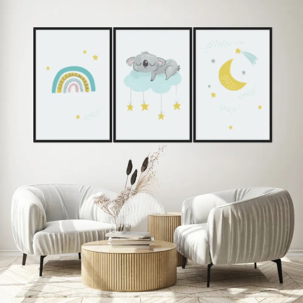 Kit Quadros Decorativos Preguiça E Arco Íris