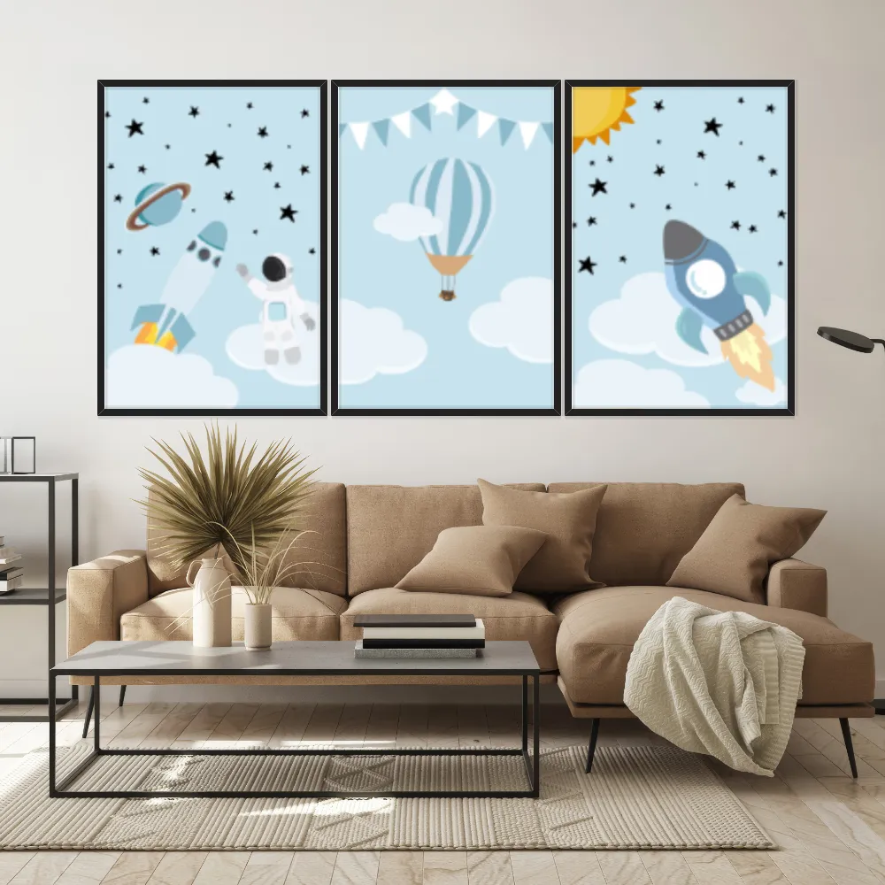 Kit Quadros Decorativos Planetas E Balão