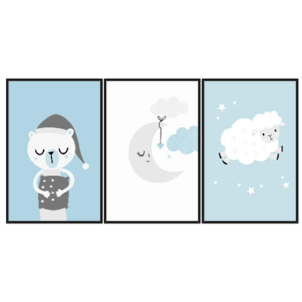Kit Quadros Decorativos Urso E Ovelha