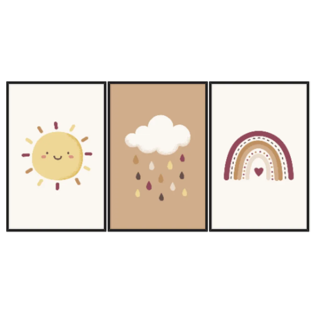 Kit Quadros Decorativos Nuvem Sol E Arco Íris