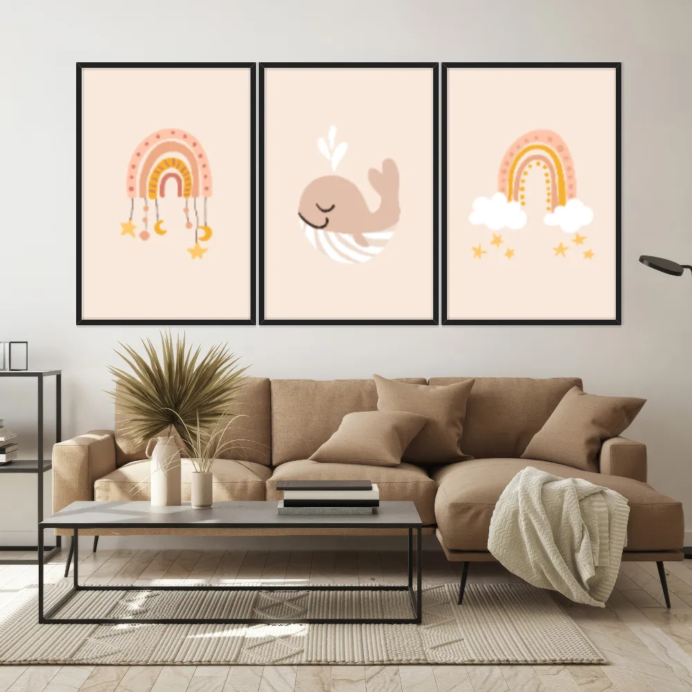 Kit Quadros Decorativos Baleia E Arco Íris