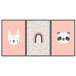 Kit Quadros Decorativos Panda E Arco Íris