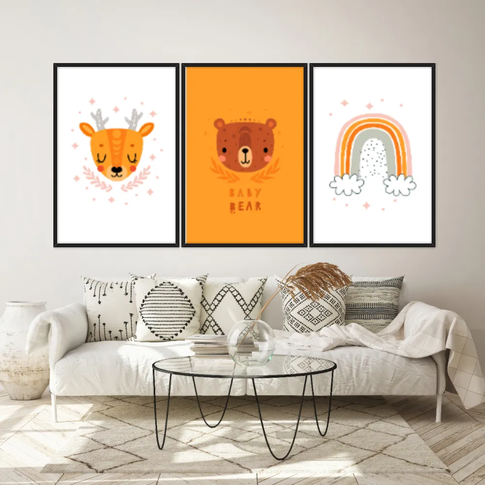 Kit Quadros Decorativos Urso E Arco Íris