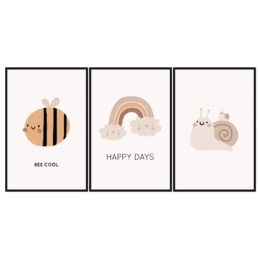 Kit Quadros Decorativos Abelha Caracol E Arco Íris