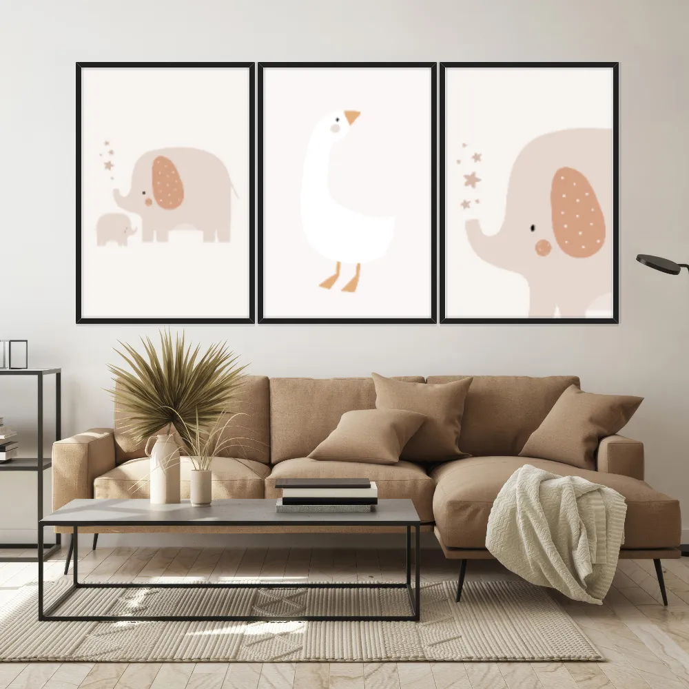 Kit Quadros Decorativos Pato E Elefantes