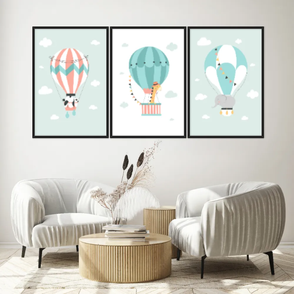 Kit Quadros Decorativos Balões Com Animais