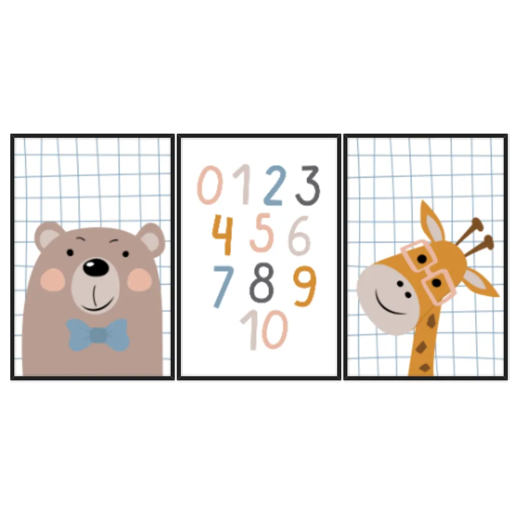 Kit Quadros Decorativos Urso E Girafa