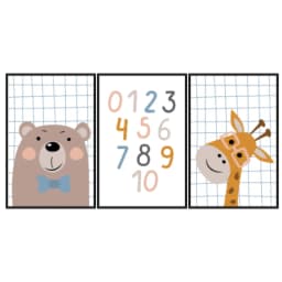 Kit Quadros Decorativos Urso E Girafa
