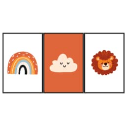 Kit Quadros Decorativos Leão Nuvem E Arco Íris