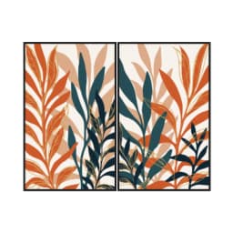 Kit Quadros Decorativos Folhas Laranja E Azul
