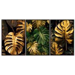 Kit Quadros Decorativos Costela De Adão Dourada
