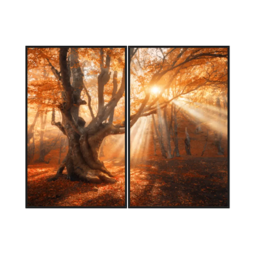 Kit Quadros Decorativos Folhas Laranja