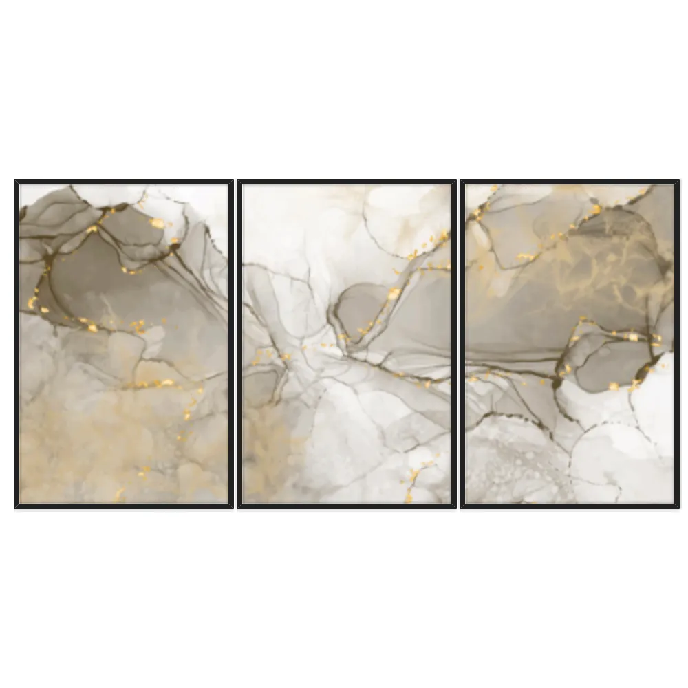 Kit Quadros Decorativos Dourado Mármore