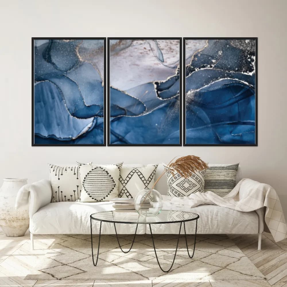 Kit Quadros Decorativos Mármore Azul