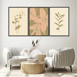 Kit Quadros Decorativos Planta Abstrata