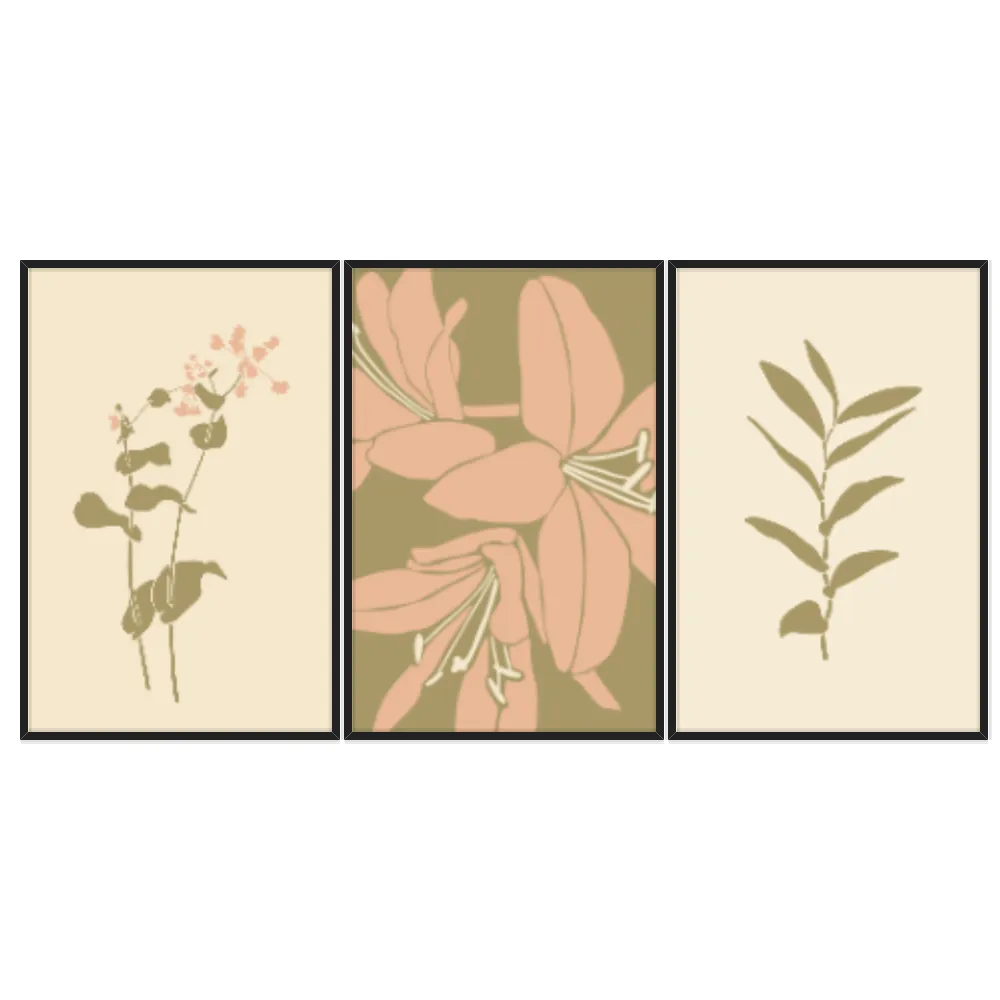 Kit Quadros Decorativos Planta Abstrata
