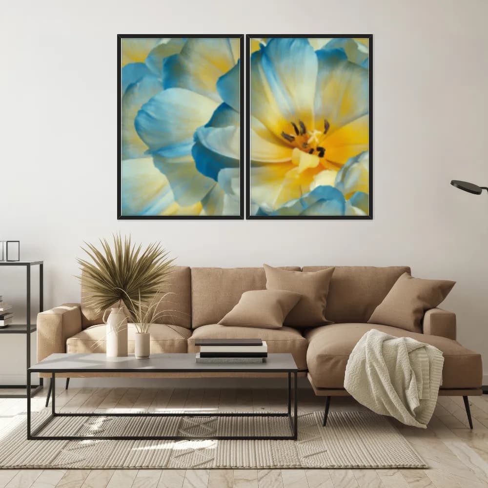 Kit Quadros Decorativos Flora Amarela E Azul