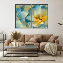 Kit Quadros Decorativos Flora Amarela E Azul