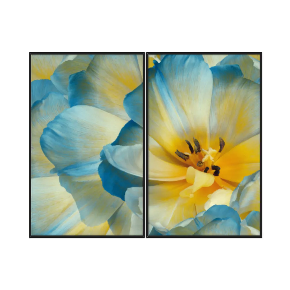 Kit Quadros Decorativos Flora Amarela E Azul