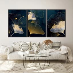 Kit Quadros Decorativos Flor Dourada
