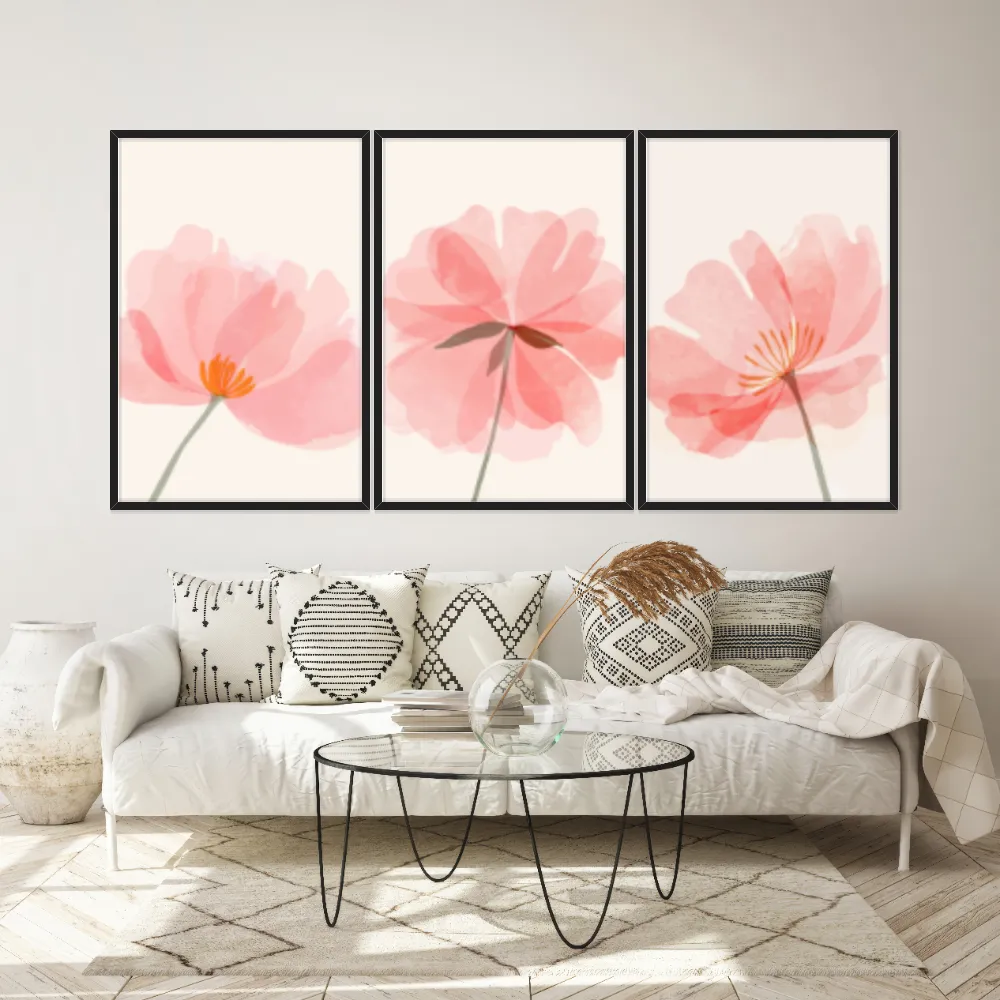 Kit Quadros Decorativos Flor Rosa