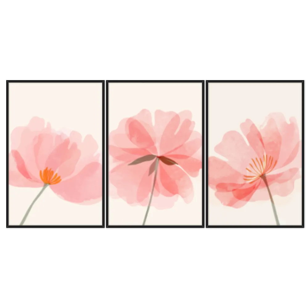 Kit Quadros Decorativos Flor Rosa