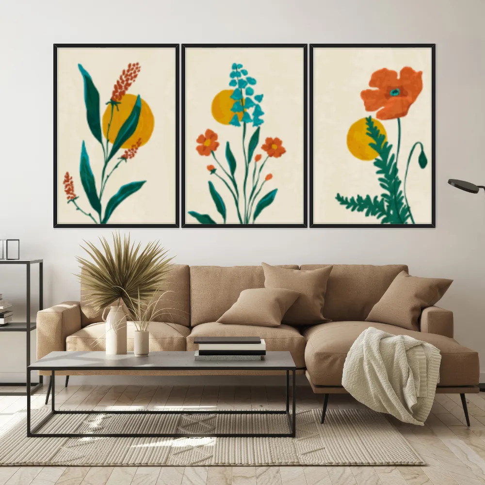 Kit Quadros Decorativos Flor Laranja
