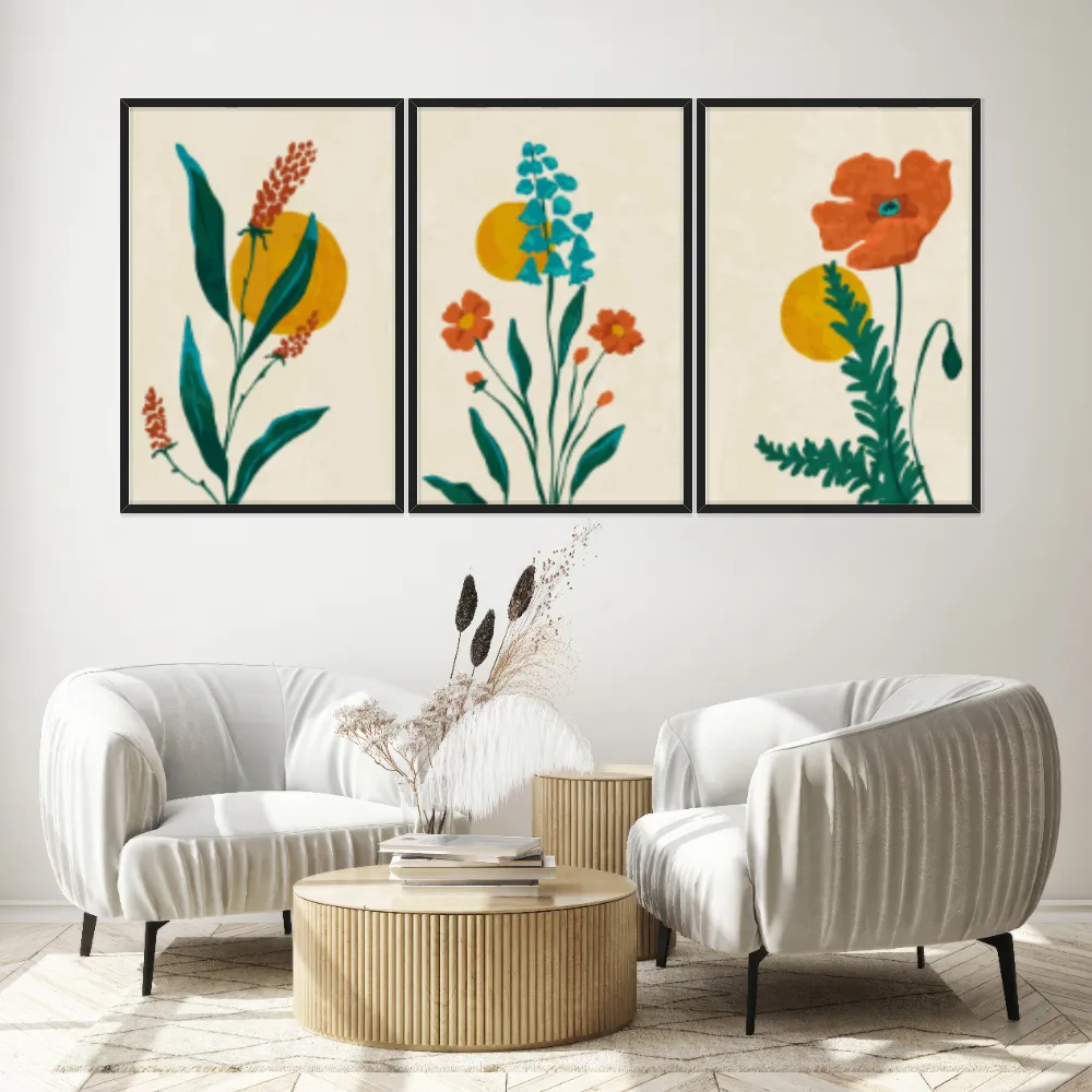 Kit Quadros Decorativos Flor Laranja