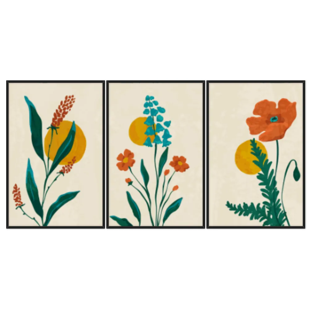 Kit Quadros Decorativos Flor Laranja
