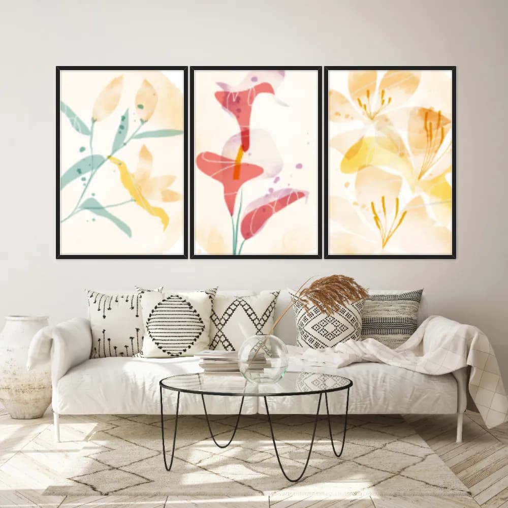 Kit Quadros Decorativos Flor Laranja E Vermelho