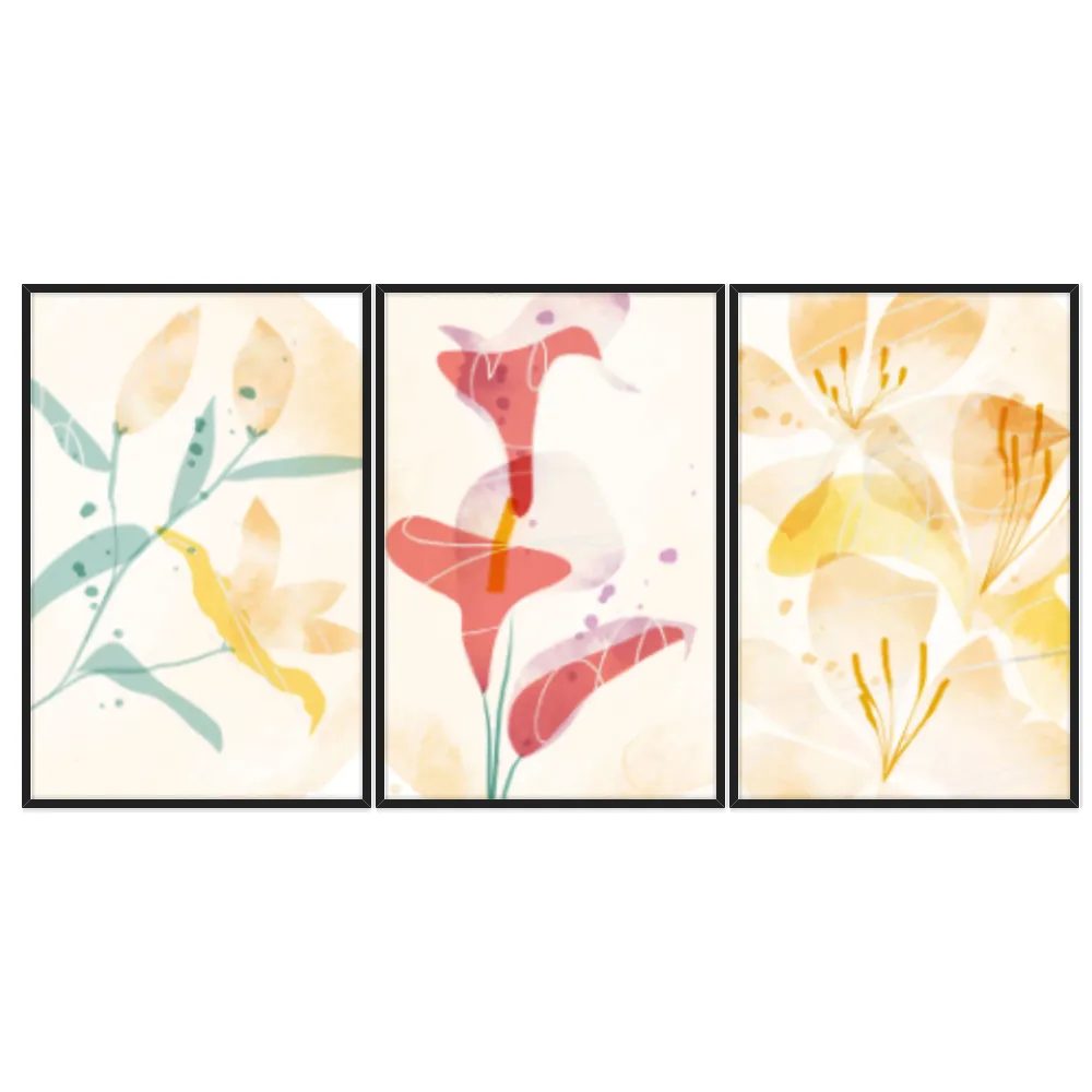 Kit Quadros Decorativos Flor Laranja E Vermelho