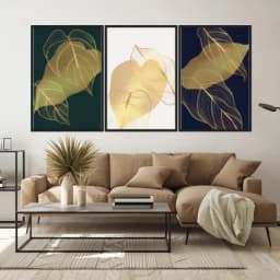 Kit Quadros Decorativos Planta Dourada